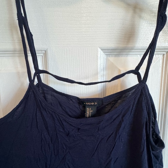 4/$15 Forever 21 Dark Blue Cropped Knit Top with Lace Hem - Picture 4 of 4